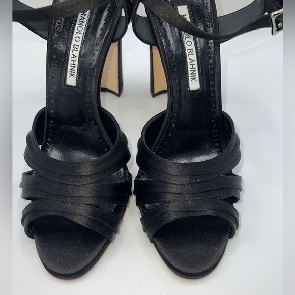 NWB MANOLO BLAHNIK BLACK SATIN GAZO SANDSLS SIZE 37.5 - Picture 7 of 15
